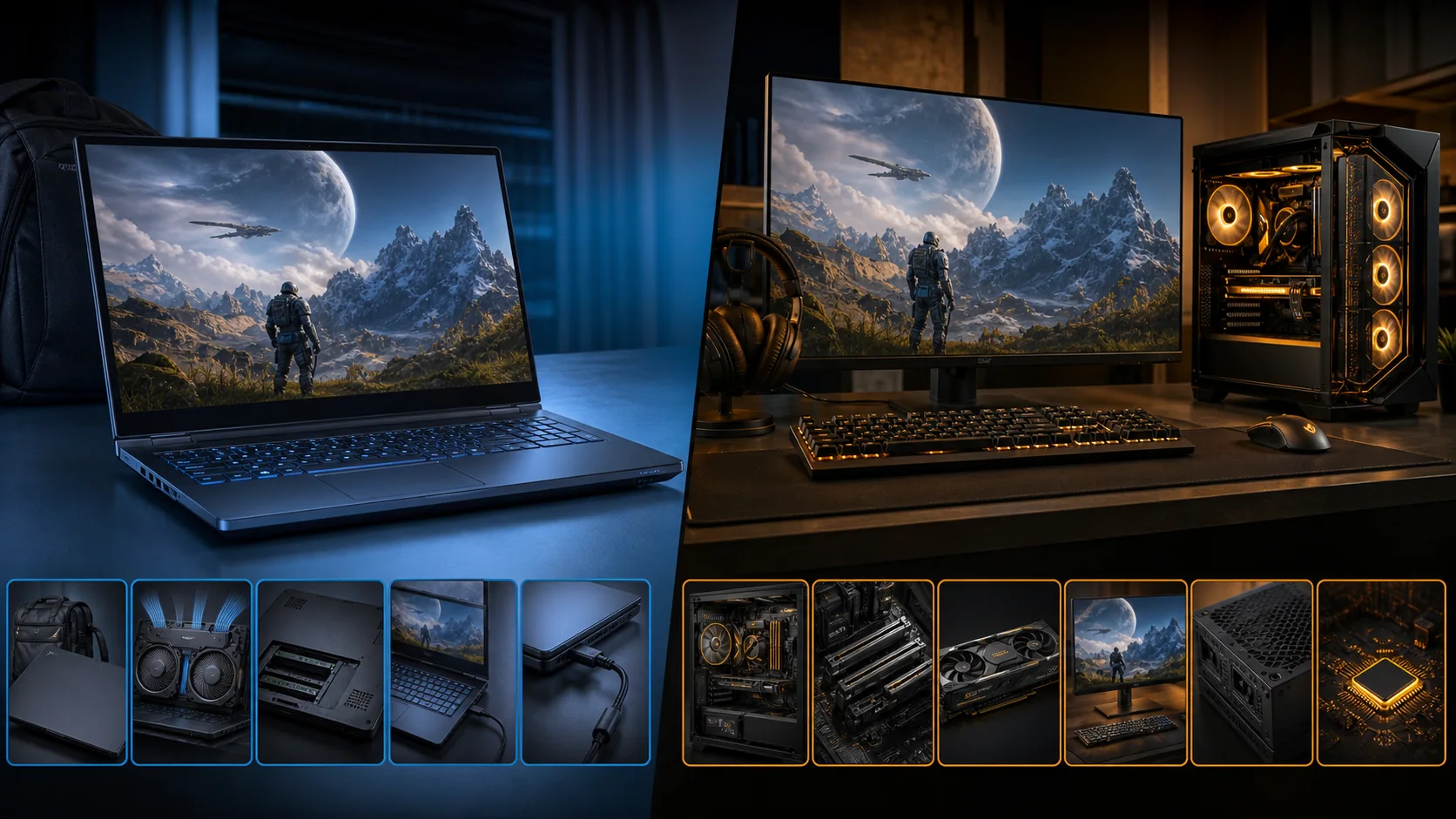 Gaming laptop and desktop compared for portability cooling and upgrades